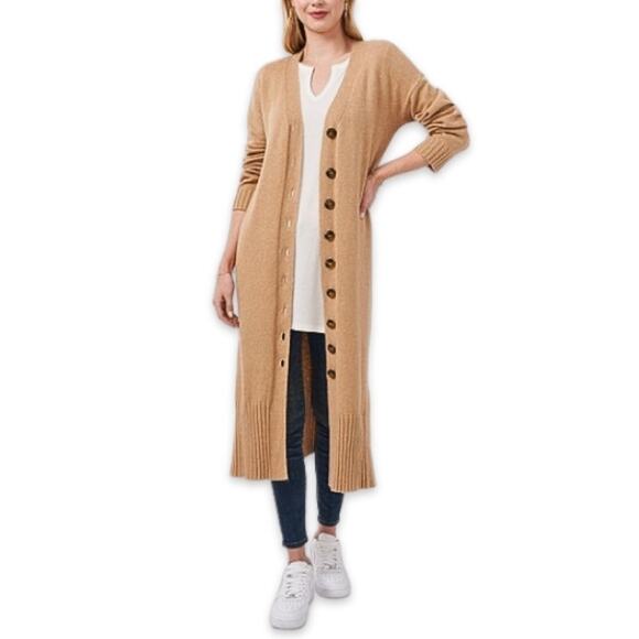 Vince Camuto Cardigan Sweater Button Front Design Ribbed Hem/Cuffs Tan XXS NWT - Picture 1 of 10